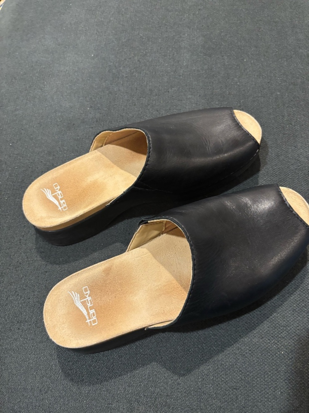 Dansko Black Leather Open-Toe Mules